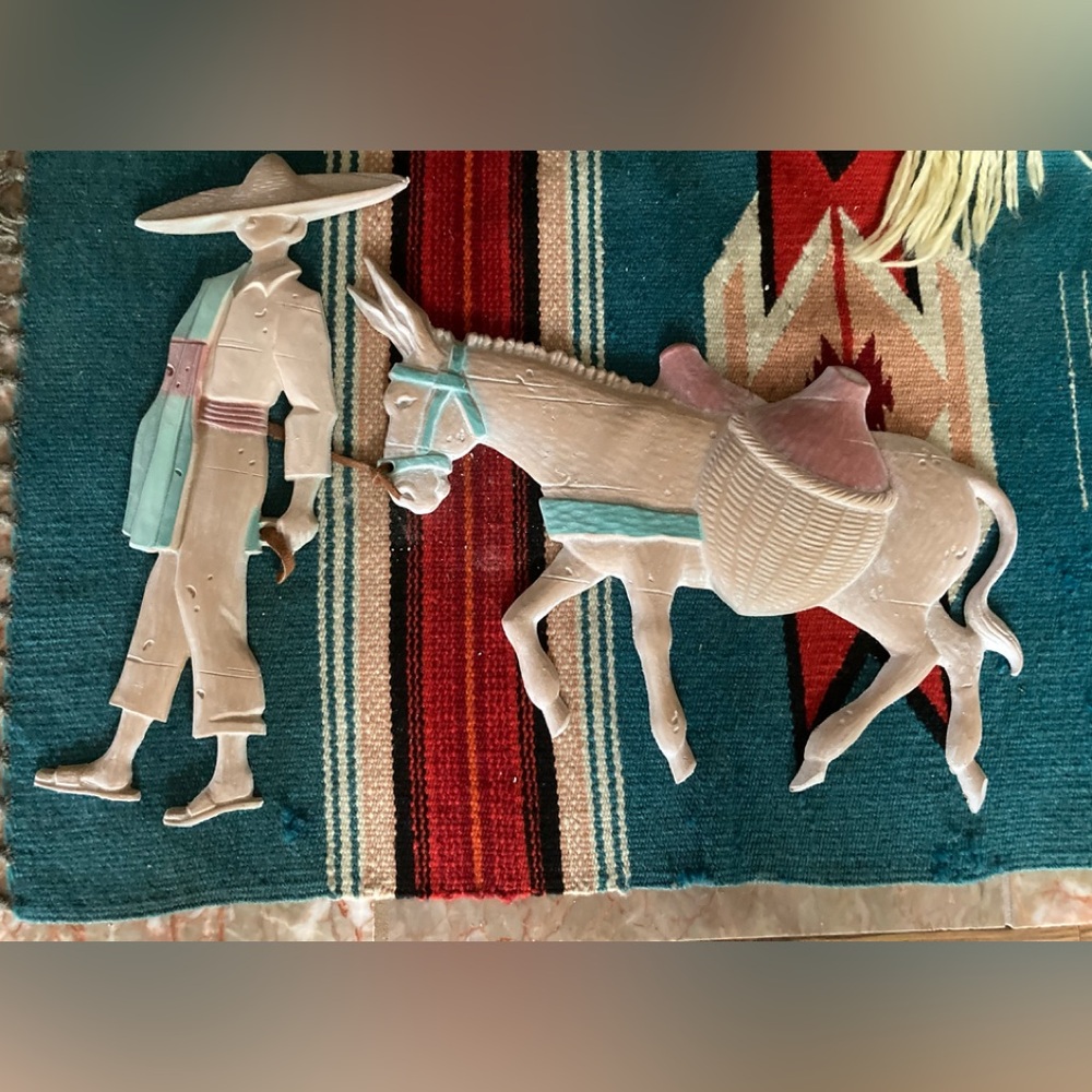 Vintage metal wall decor, Mexican man with burro